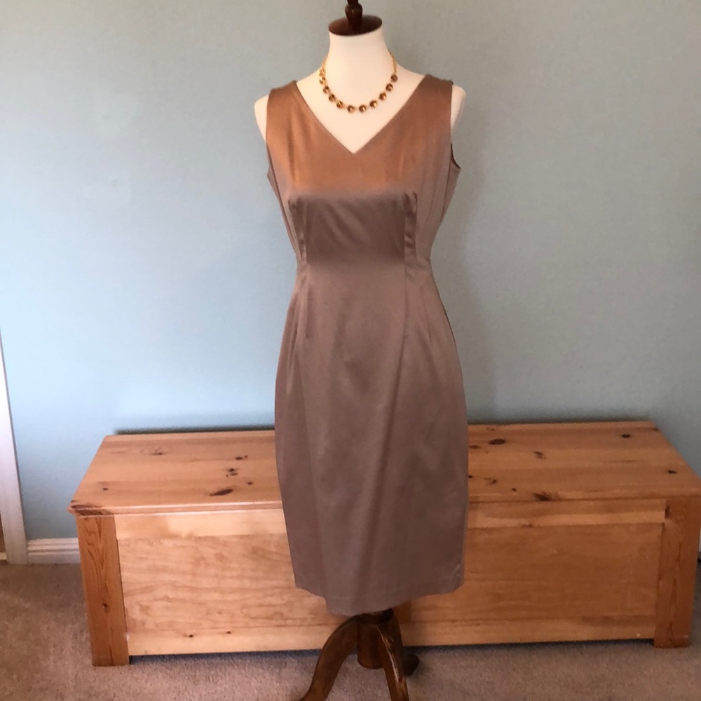 Chelsea & Theodore tan satin finish dress